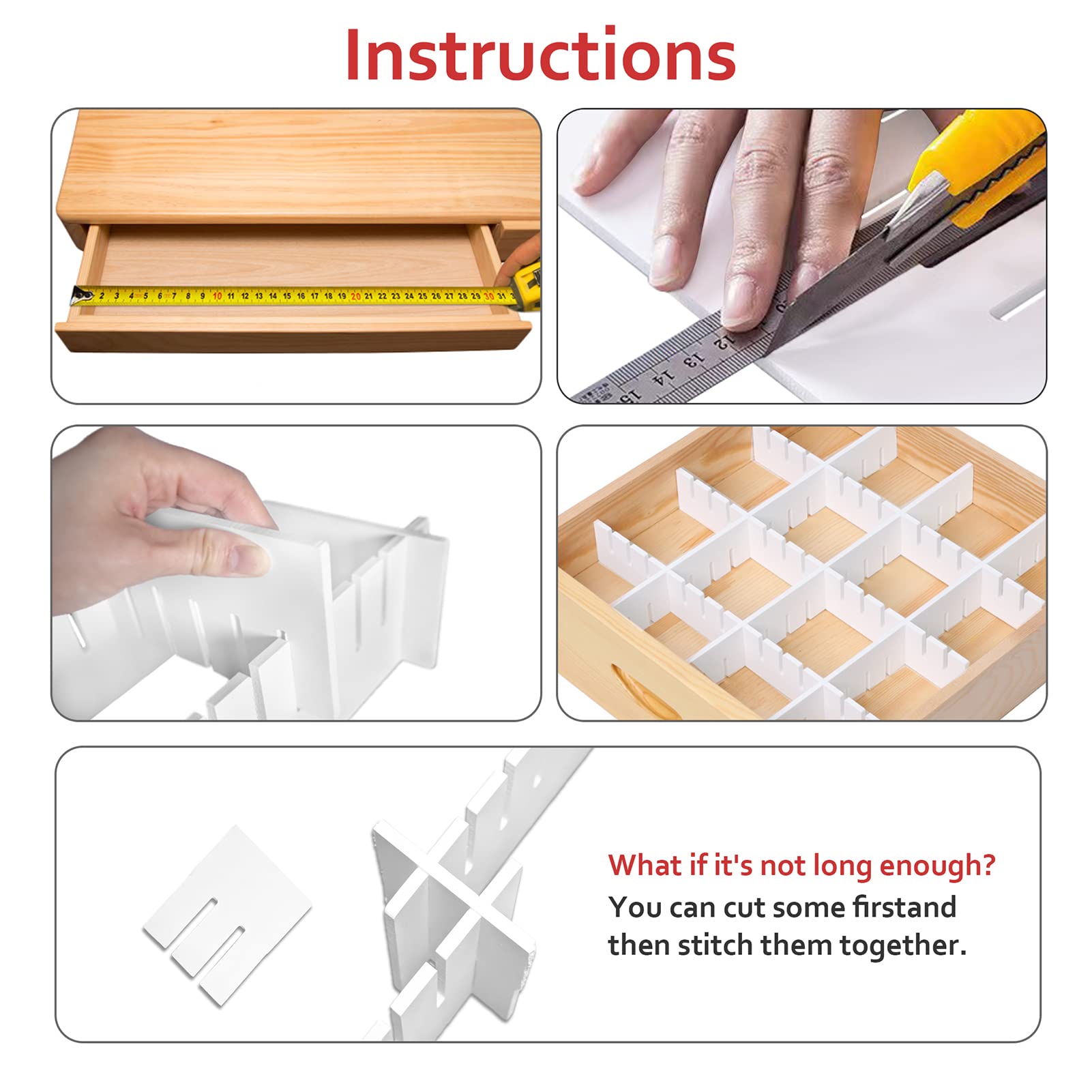 HGYZE Divisori per Cassetti Regolabili organizer 42x9 cm bianco 8 pz