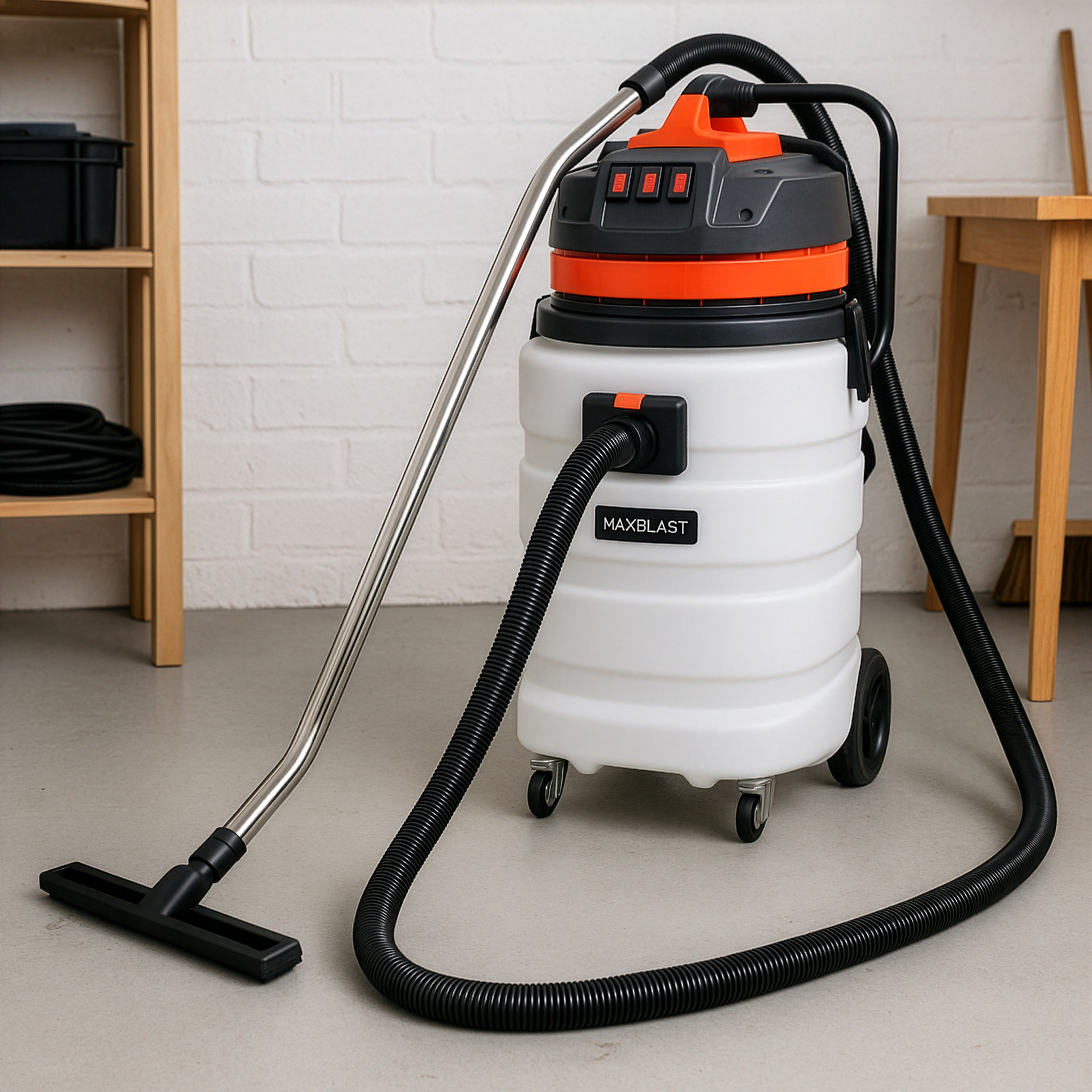 Q-Rax Aspirapolvere Industriale 90L Secco Umido Tubo 5 m