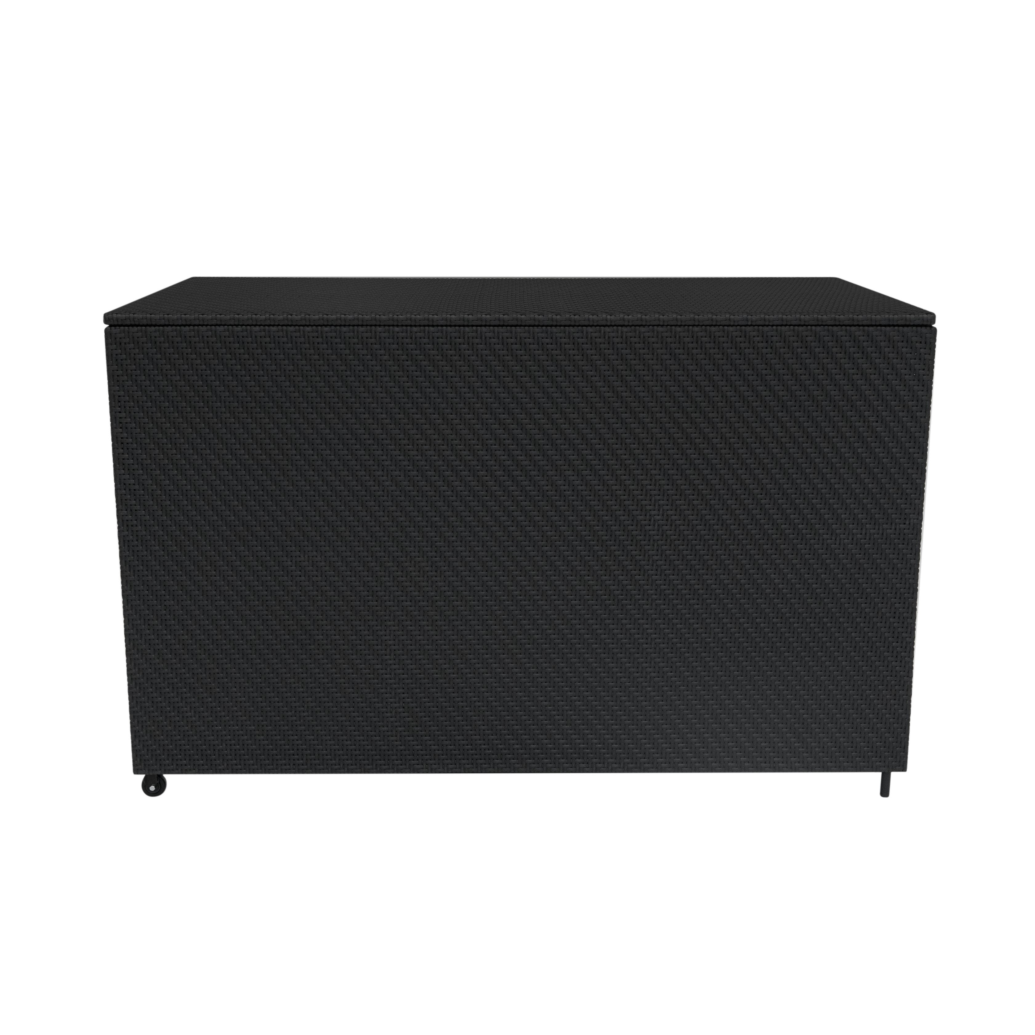 Q-Rax Set Rattan Nero 6 Pezzi Tavolino Bauli 250L+996L Giardino