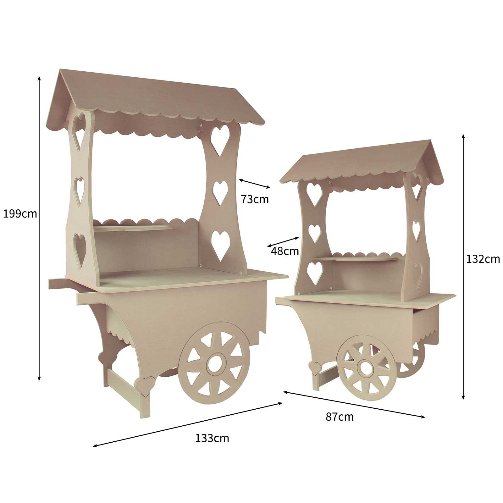 Q-Rax Set 2 Carretti Dolci MDF Legno Matrimonio Feste