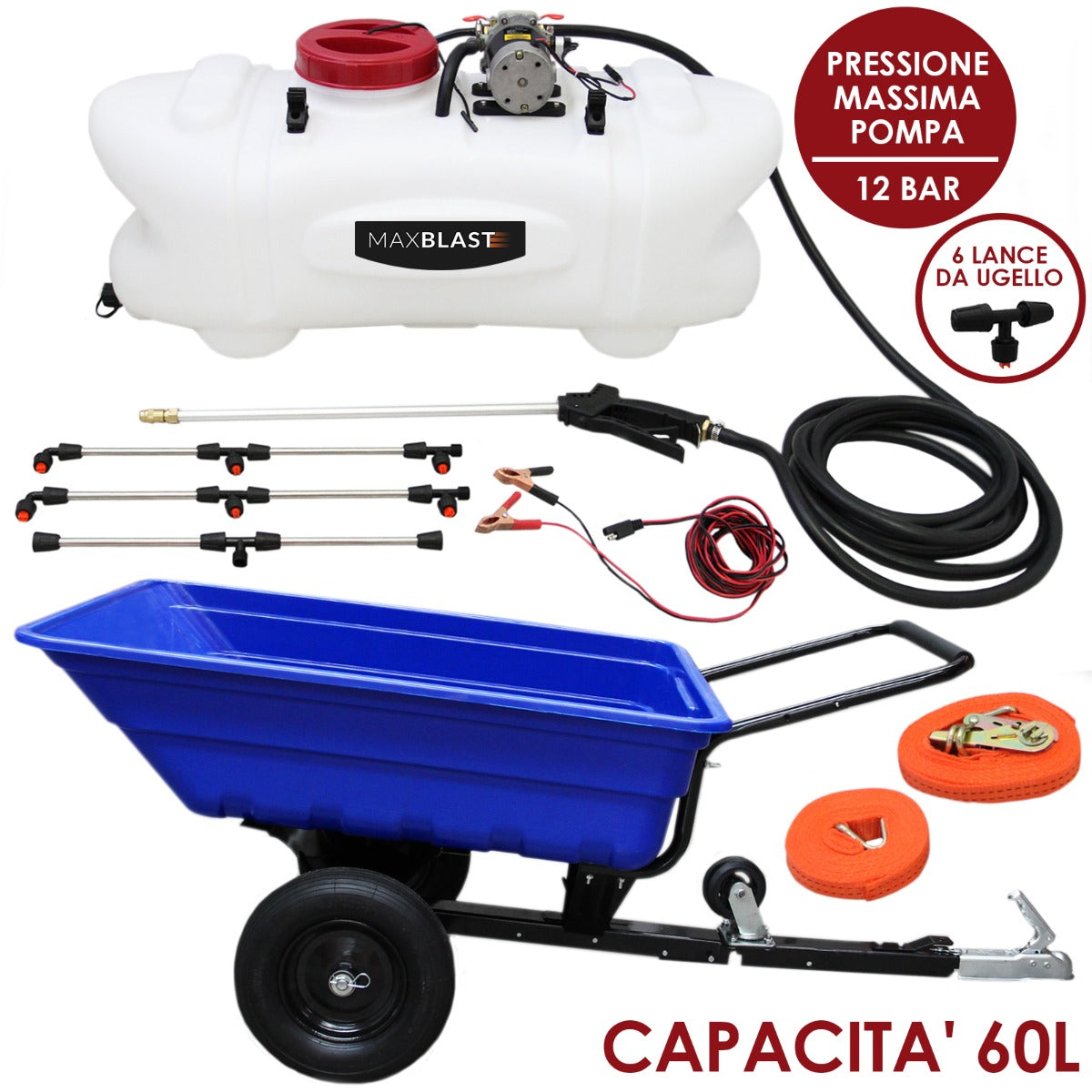 Q-Rax Rimorchio Ribaltabile ATV Carrello 295 kg + Irroratore 60L