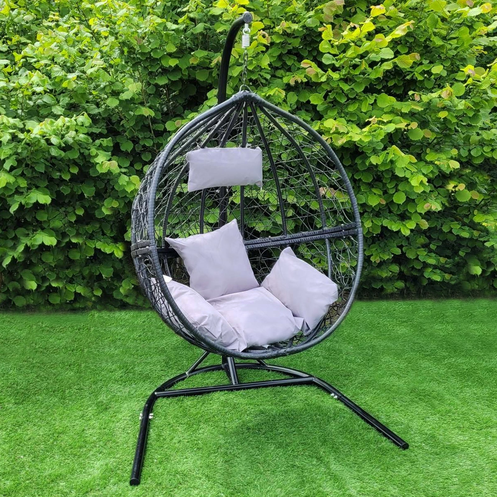 Q-Rax Sedia Sospesa Uovo Giardino Vimini Nero 150 Kg