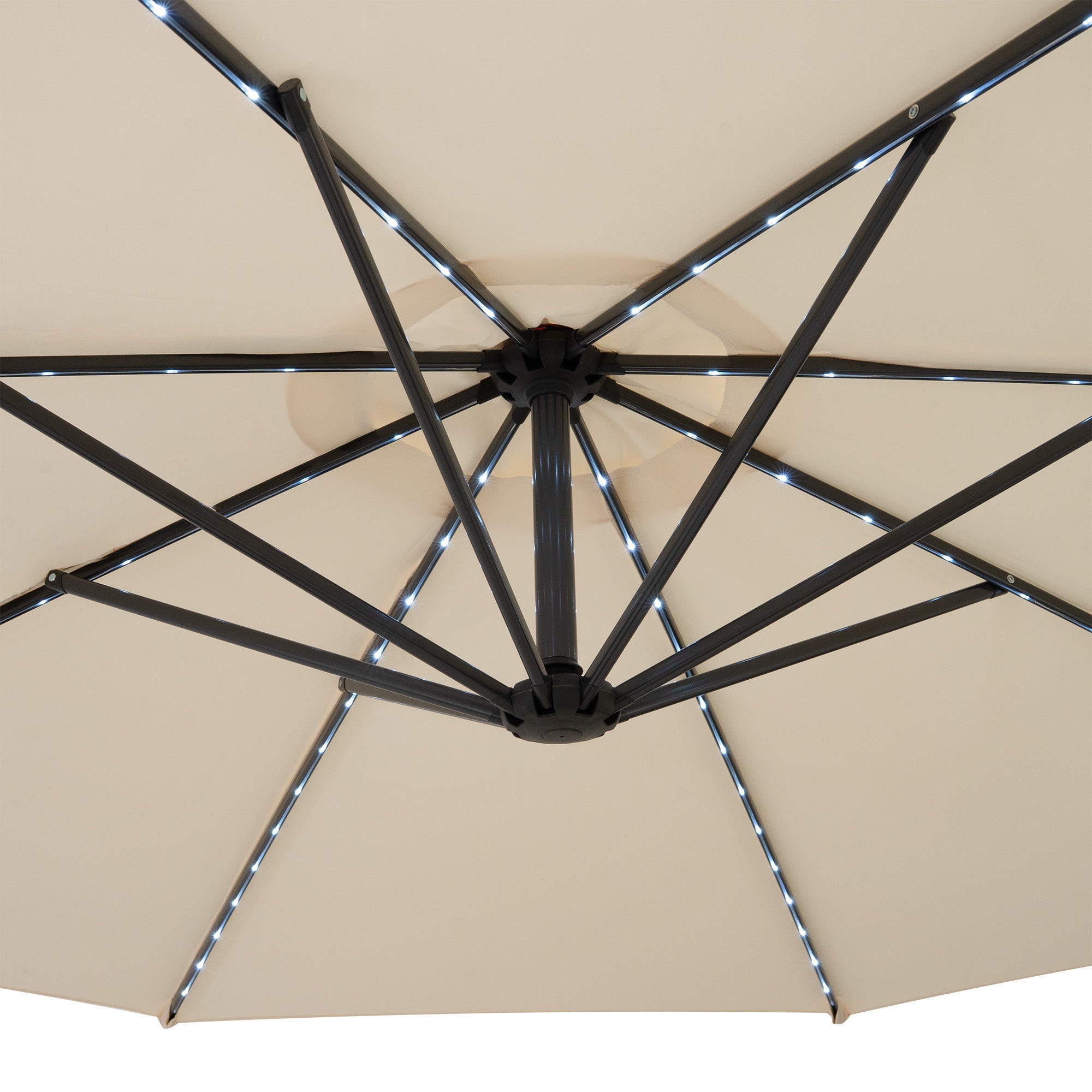 Q-Rax Ombrellone Decentrato LED 3m Cream con Base Quadrata