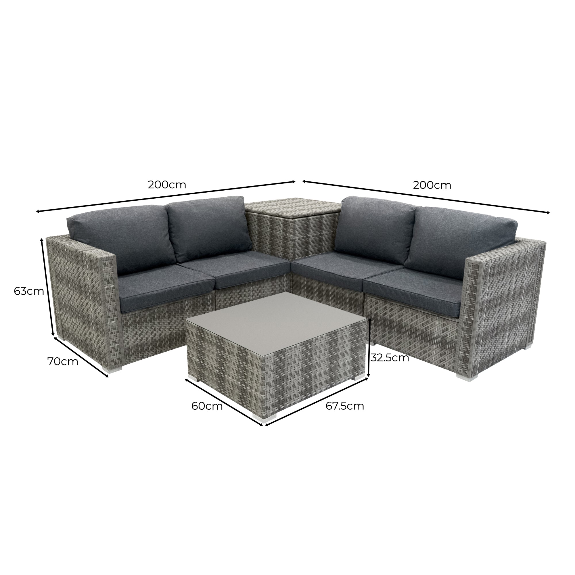 Q-Rax Set Rattan Grigio 6 Pezzi Tavolino 2 Bauli Giardino