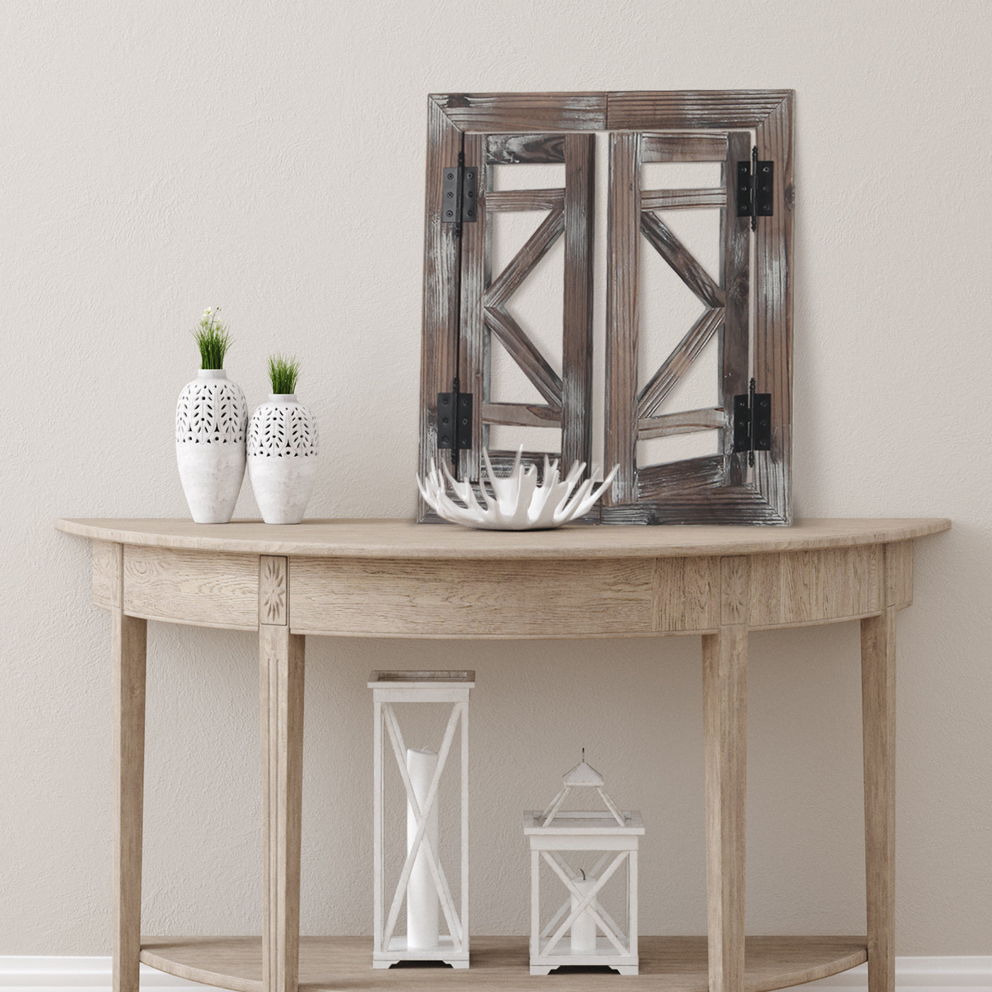 Jackcube Design finestra legno bianca rustica con ante 40 cm