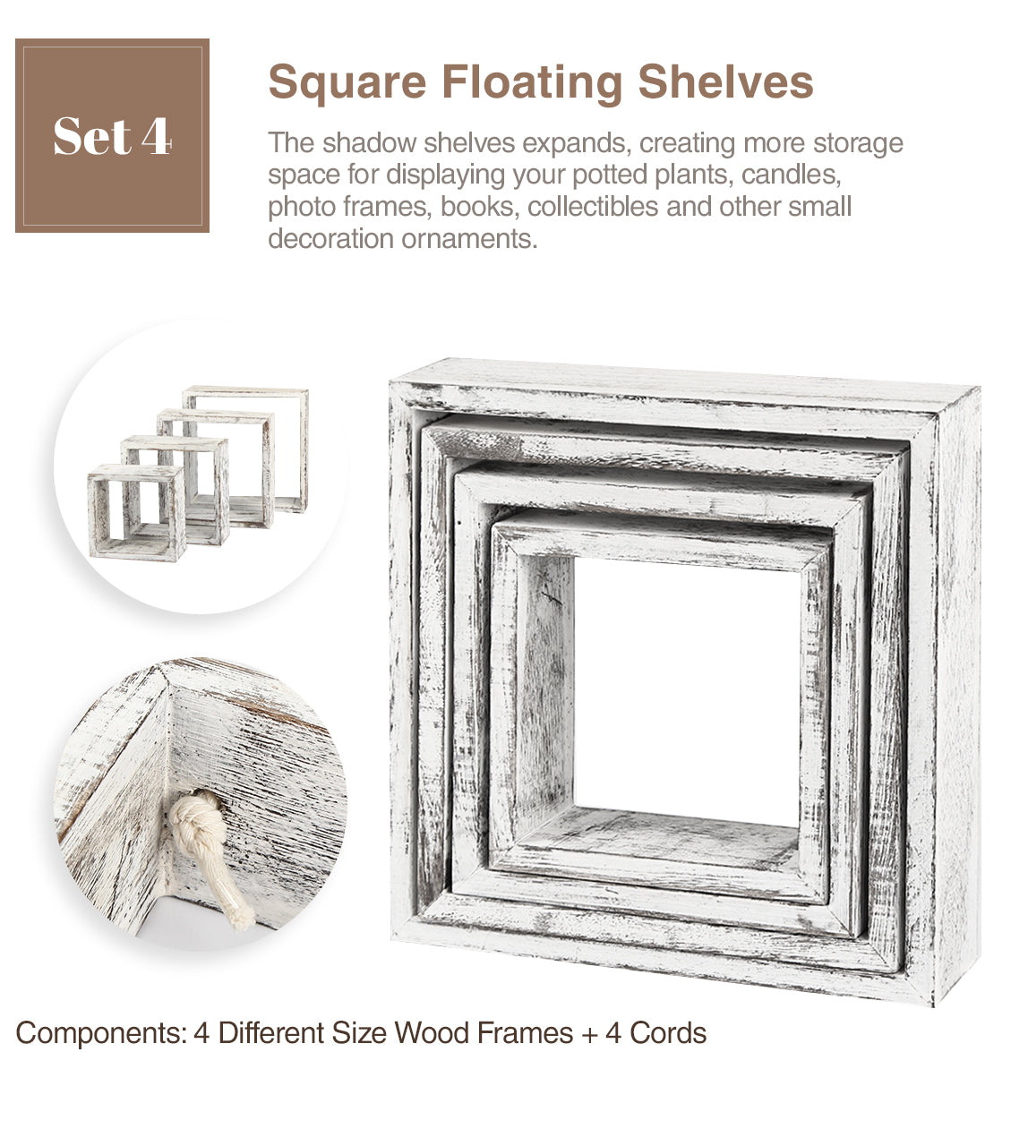 Jackcube Design Living Room set 4 mensole quadrate bianche parete