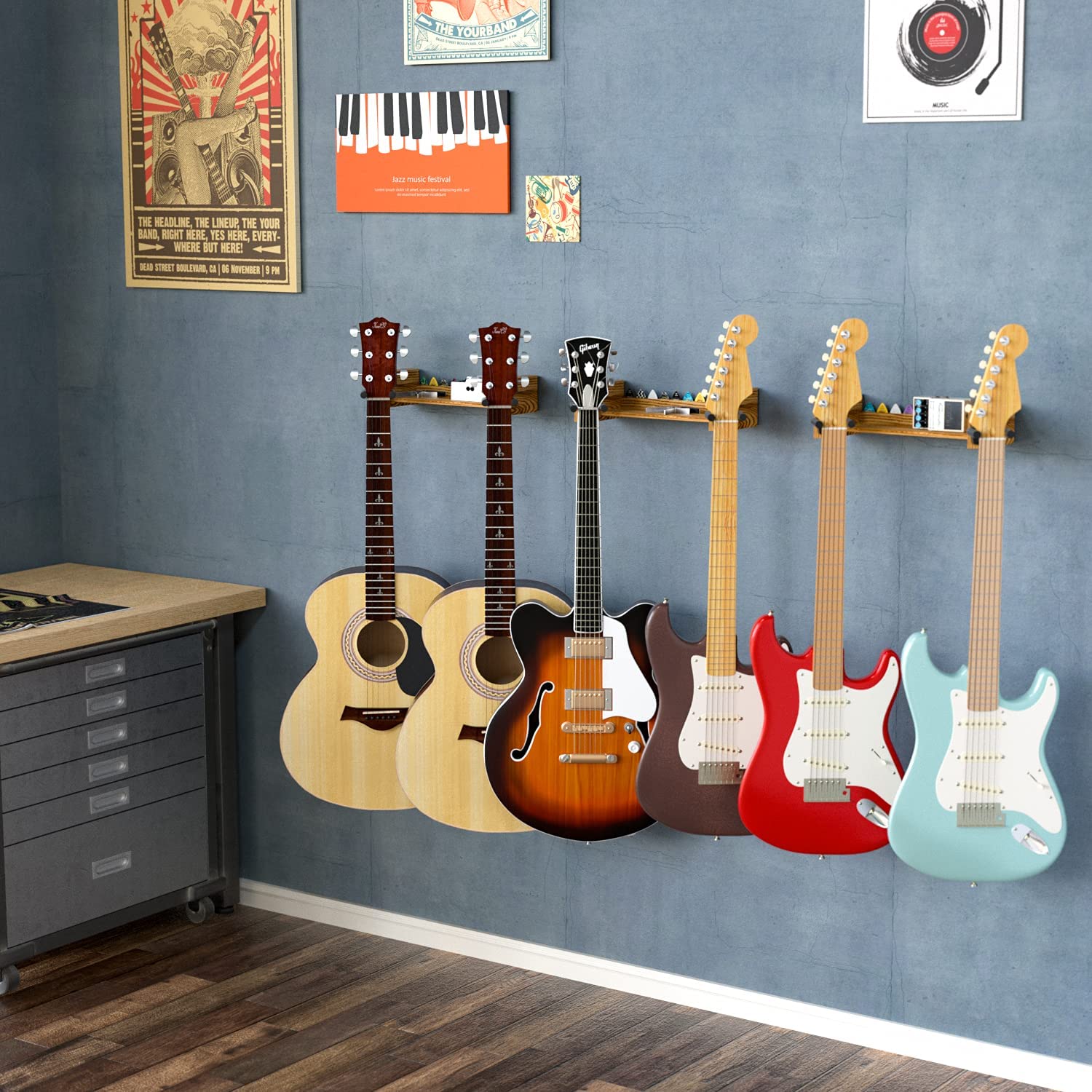 Jackcube Design Display Appendi Chitarra Parete Legno Set 3 Pezzi