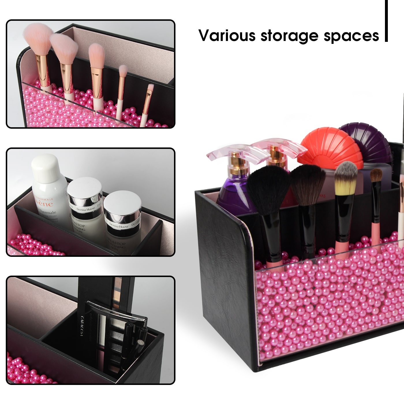 Jackcube Design Makeup Organizer Trucchi Nero Perle Rosa