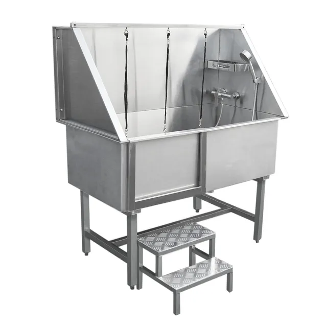 Q-Rax Vasca toelettatura inox 600 mm con rubinetto e gradini