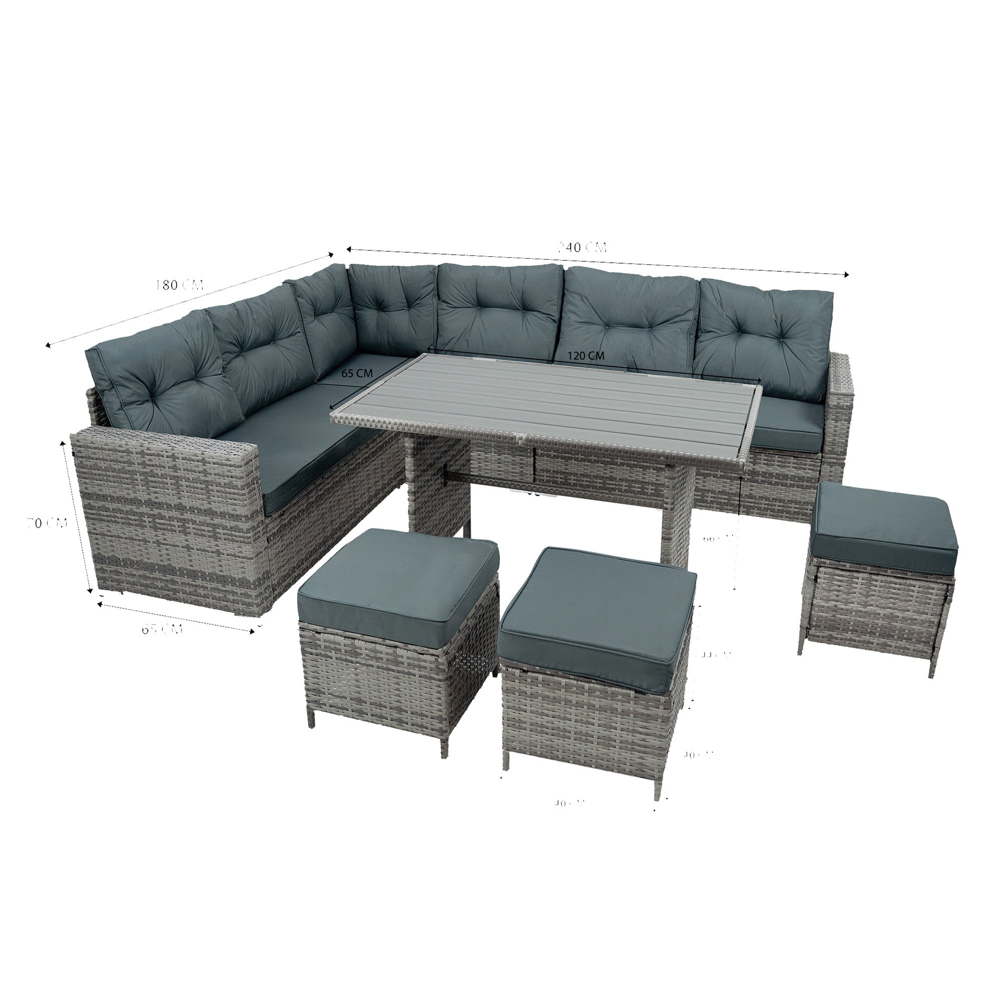 Q-Rax Set Angolare Rattan 9 Posti Grigio Tavolo Polywood