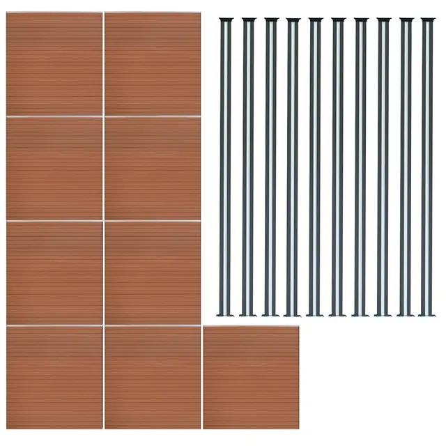 Q-Rax Set Recinzione WPC Marrone 9 Pannelli 10 Pali LED