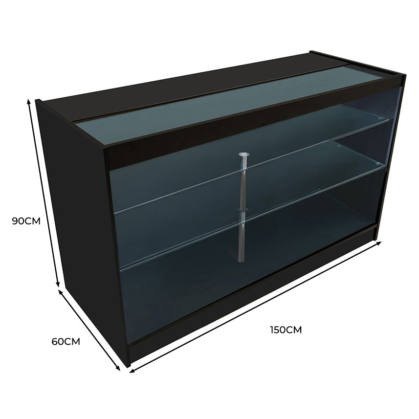 Q-Rax Bancone Negozio LED K1500 Nero Vetro 3 Ripiani