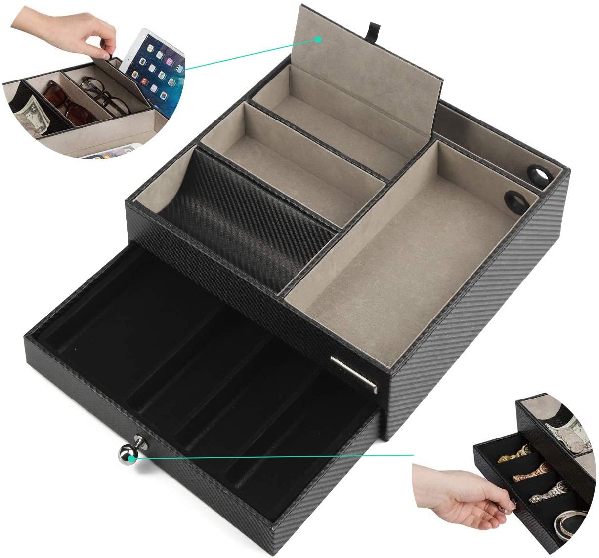 Jackcube Design Dressroom Vassoio Svuotatasche Pelle Nero con Cassetto