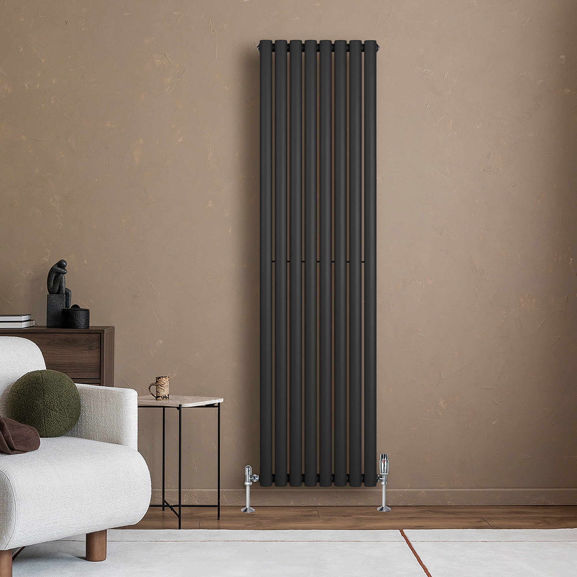 Q-Rax Radiatore Verticale 1800x480 Nero Colonna Valvole Acciaio