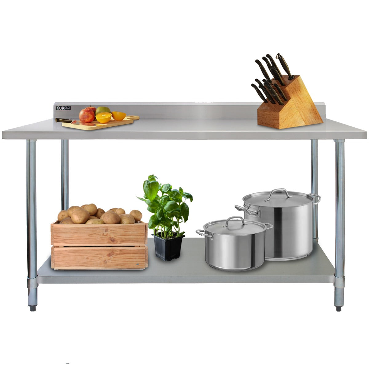 Q-Rax Tavolo Inox Cucina 180x60x90cm con Alzatina