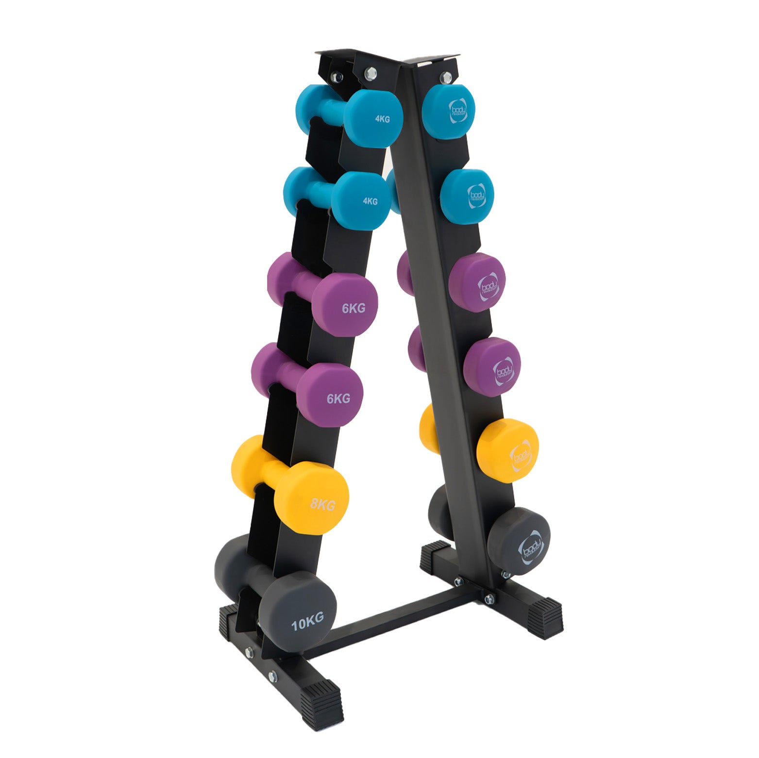 Q-Rax Allenamento Set Manubri Neoprene 4-10kg con Rack Acciaio