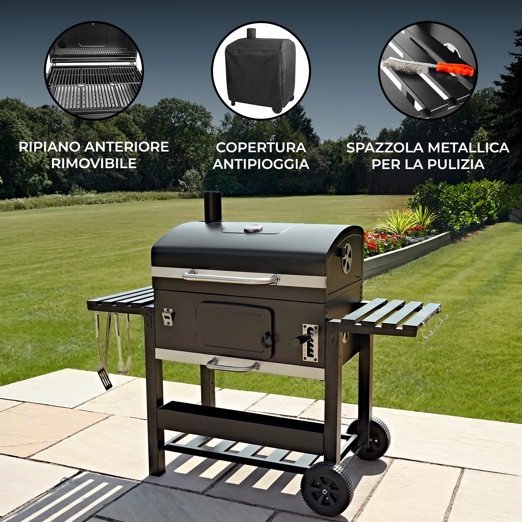 Q-Rax BBQ XXL barbecue carbone affumicatore ghisa
