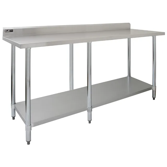 Q-Rax Tavolo Inox Cucina 210x60x90 cm 250 Kg con Alzatina