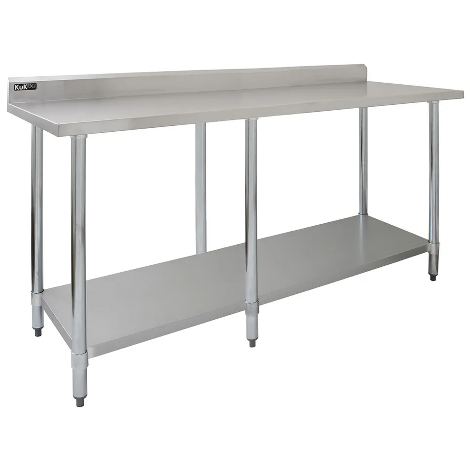 Q-Rax Tavolo Inox Cucina 210x60x90 cm 250 Kg con Alzatina