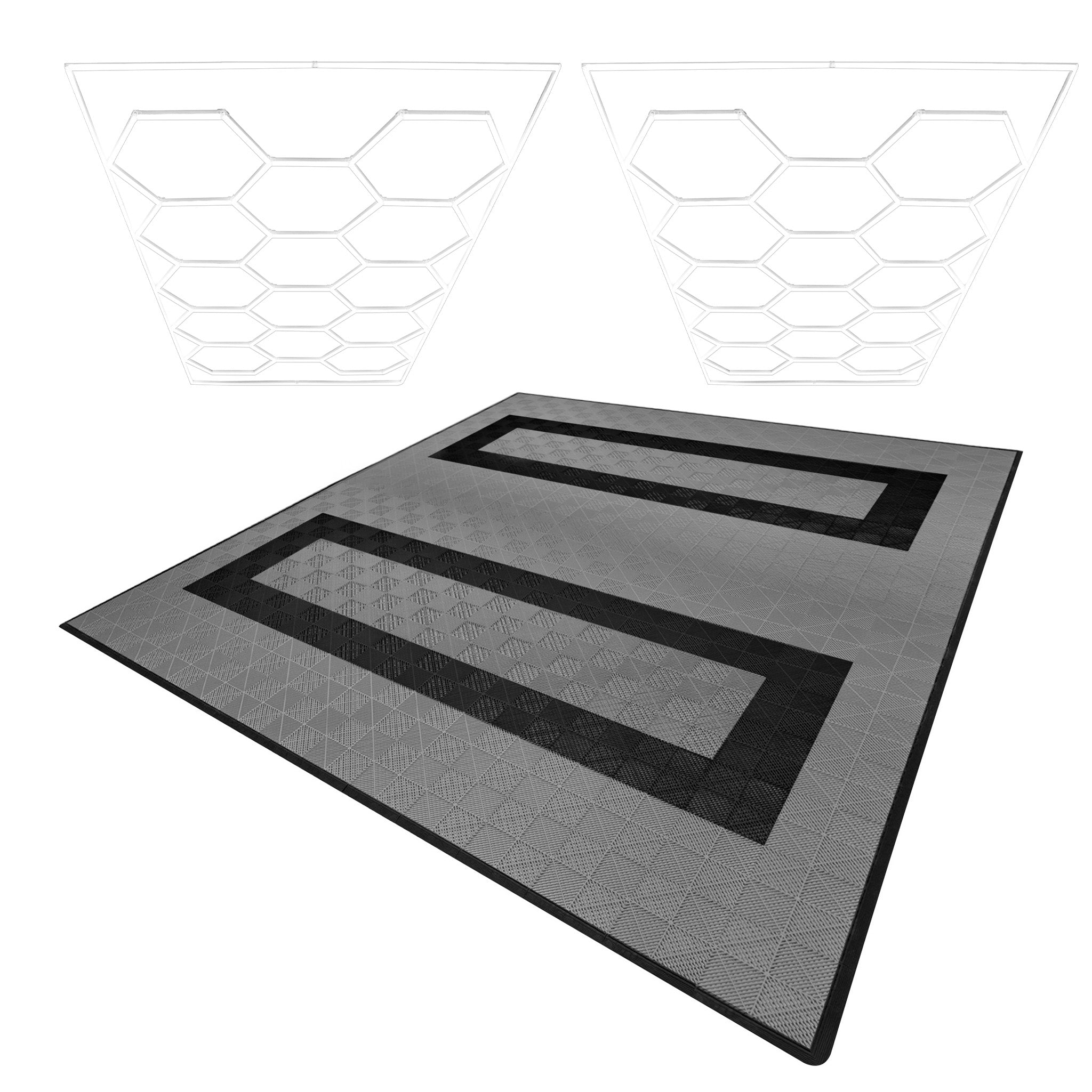 Q-Rax Piastrelle garage 36mq grigie nere + LED esagonali