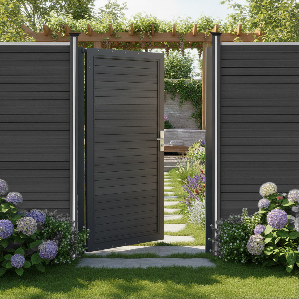Q-Rax Cancello Giardino Ecolegno Grigio 180x90cm Serratura