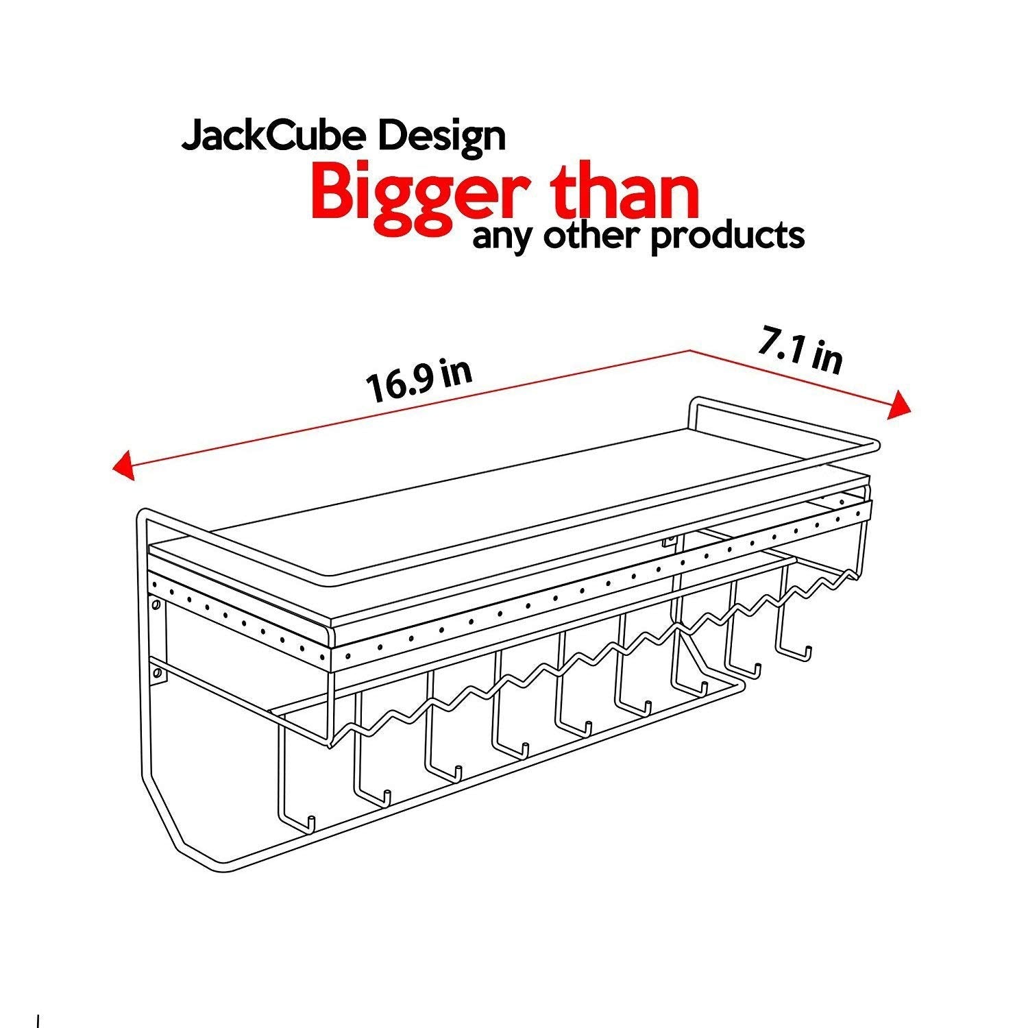 Jackcube Design Organizer Gioielli Parete Nero 9 Ganci Mensola Bamboo
