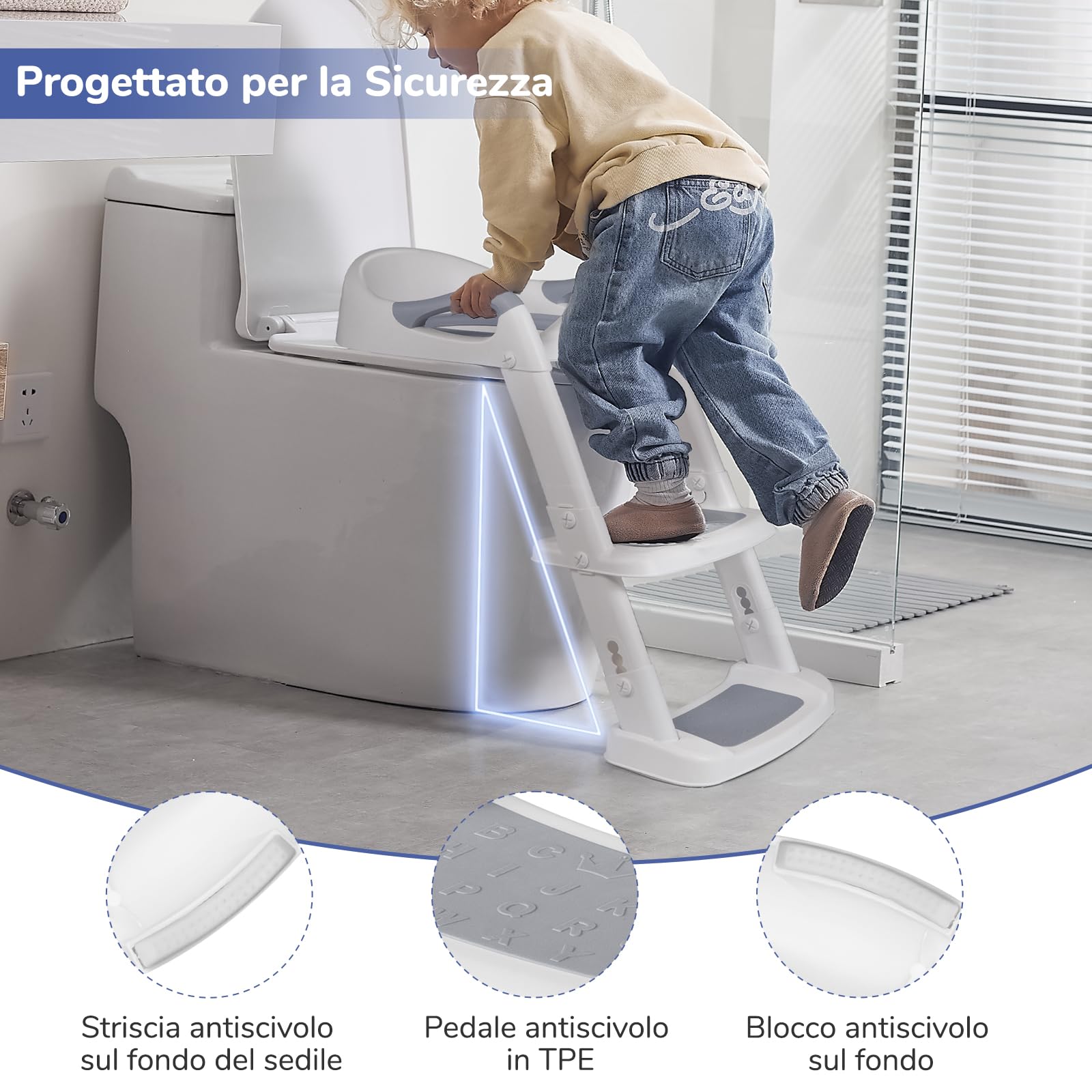 DEANIC Riduttori WC per Bambini con scaletta grigio morbido