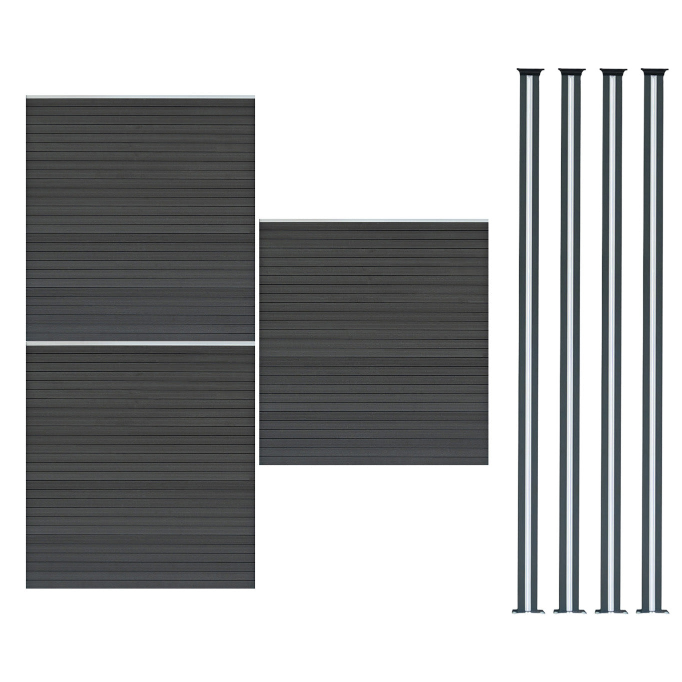 Q-Rax Recinzione 3 Pannelli WPC + 4 Pali LED Alluminio Grigia