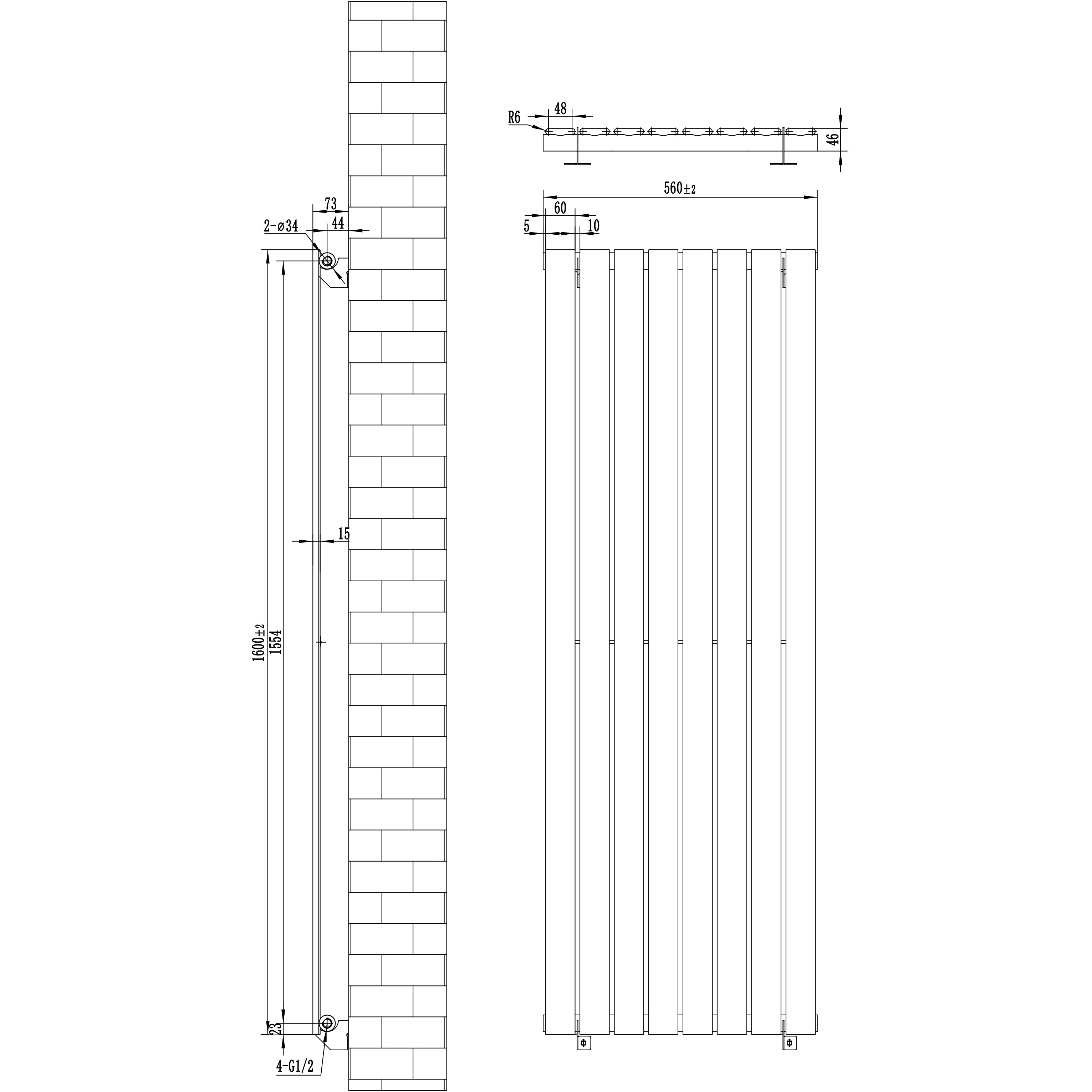 Q-Rax Radiatore Verticale 1600x560 Bianco Colonna Singola