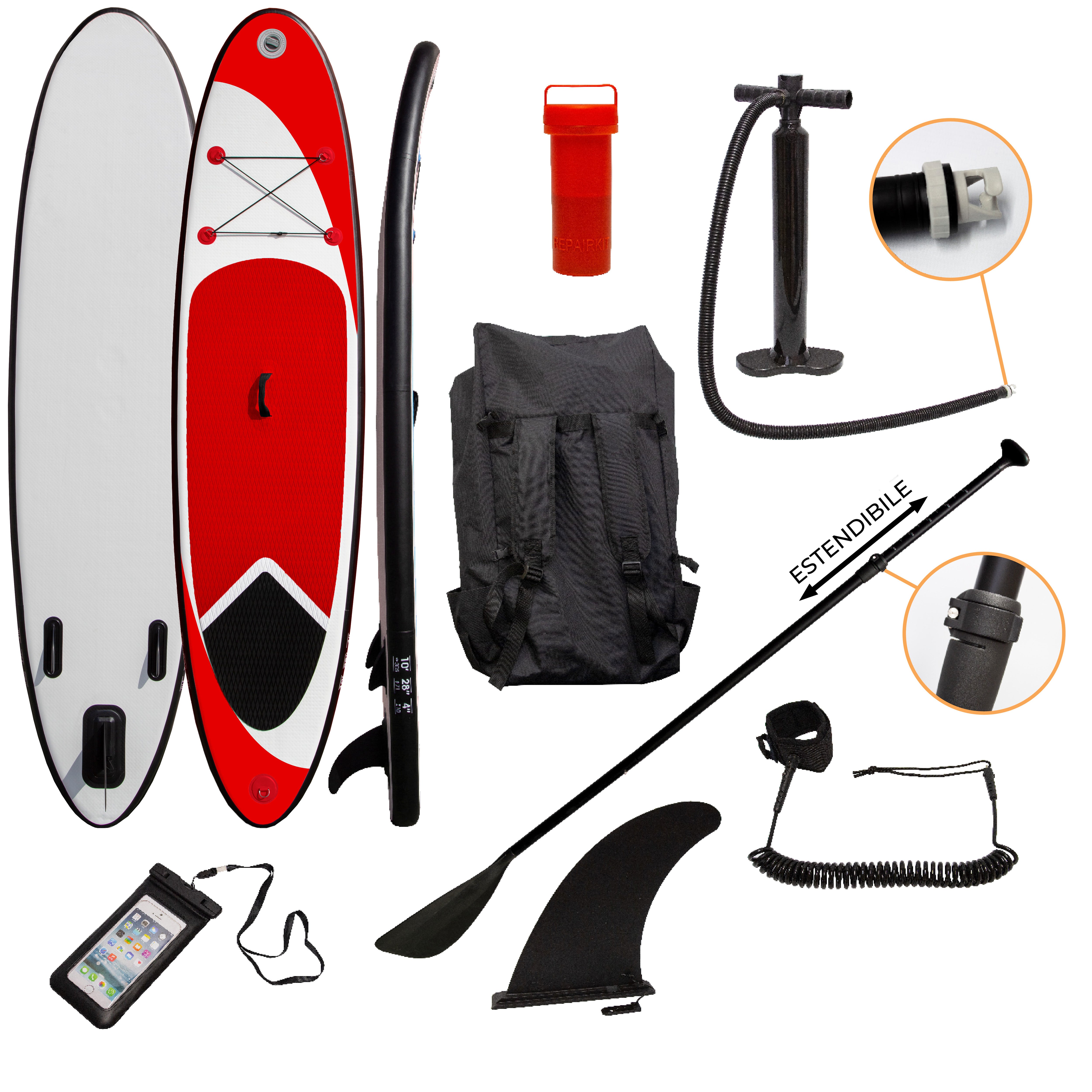 Q-Rax SUP Gonfiabile 3m Tavola Paddle Rossa 100 kg