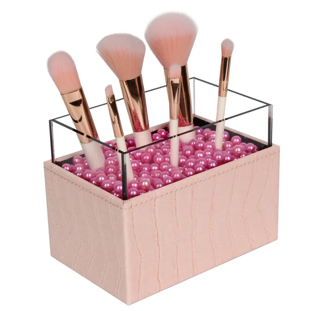 Jackcube Design Porta Pennelli Trucco Rosa con Perle Pelle Sintetica