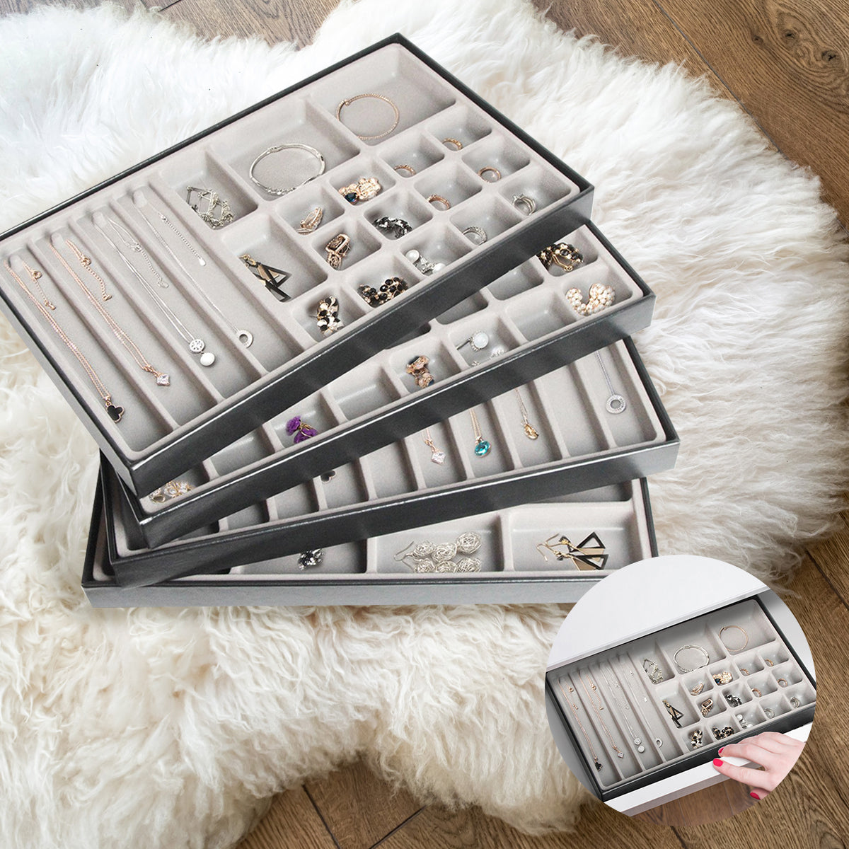 Jackcube Design Makeup Jewelry Set 4 Vassoi Nero