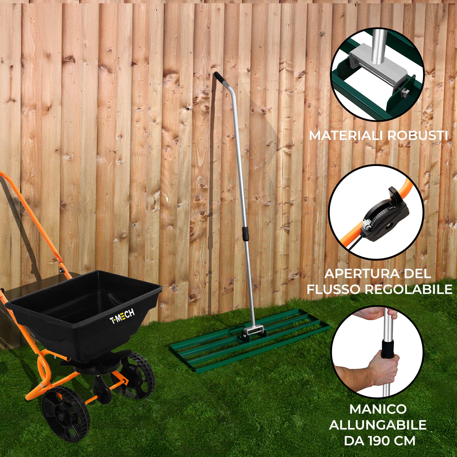 Q-Rax Set Spargitore e Livella Prato 100 cm Verde 25 kg