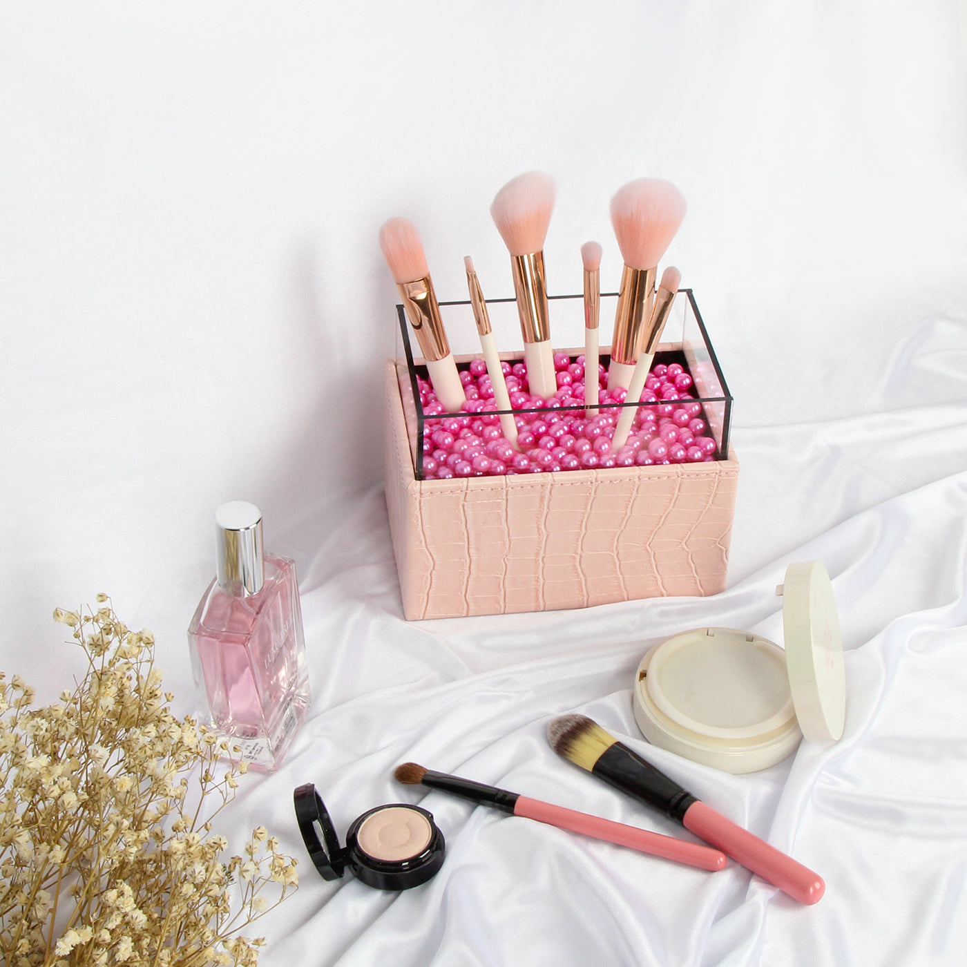 Jackcube Design Porta Pennelli Trucco Rosa con Perle Pelle Sintetica
