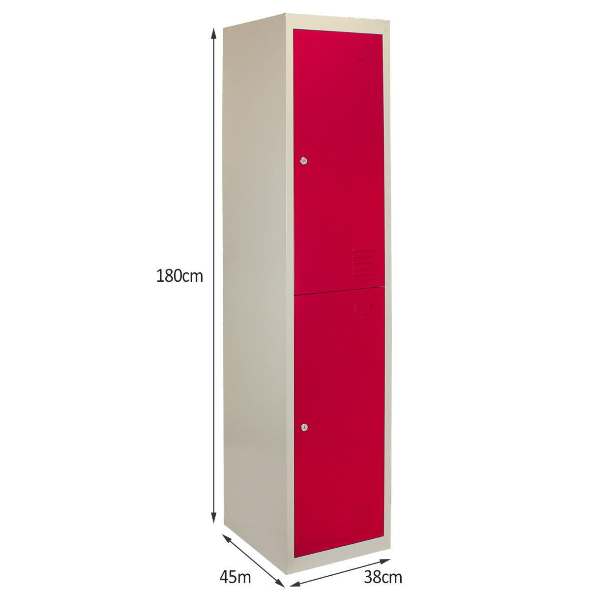Q-Rax Armadietto Acciaio 180cm 2 Porte Rosse 3 Pezzi con Chiave