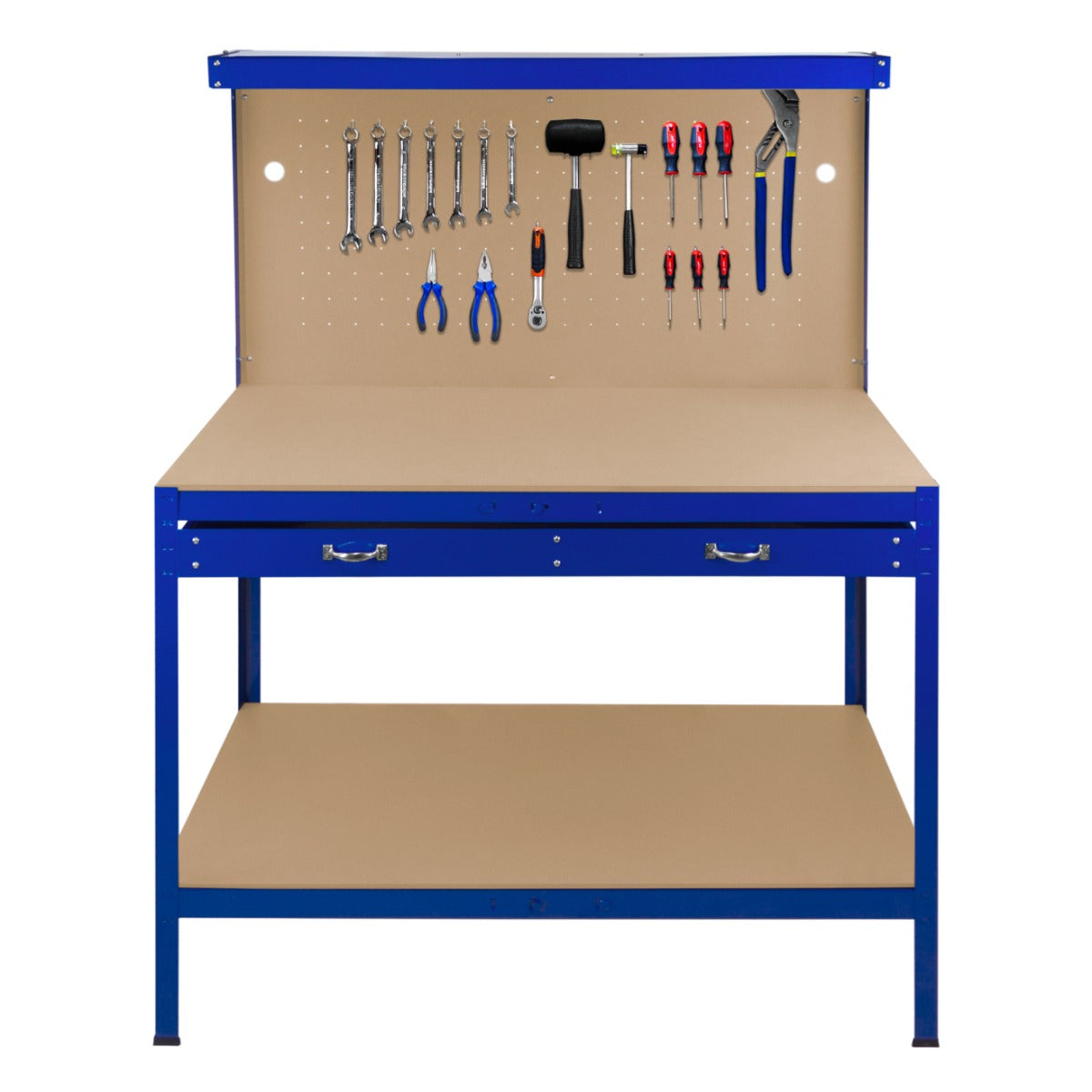 Q-Rax Banchi da Lavoro 120cm banco blu con luce cassetto bacheca
