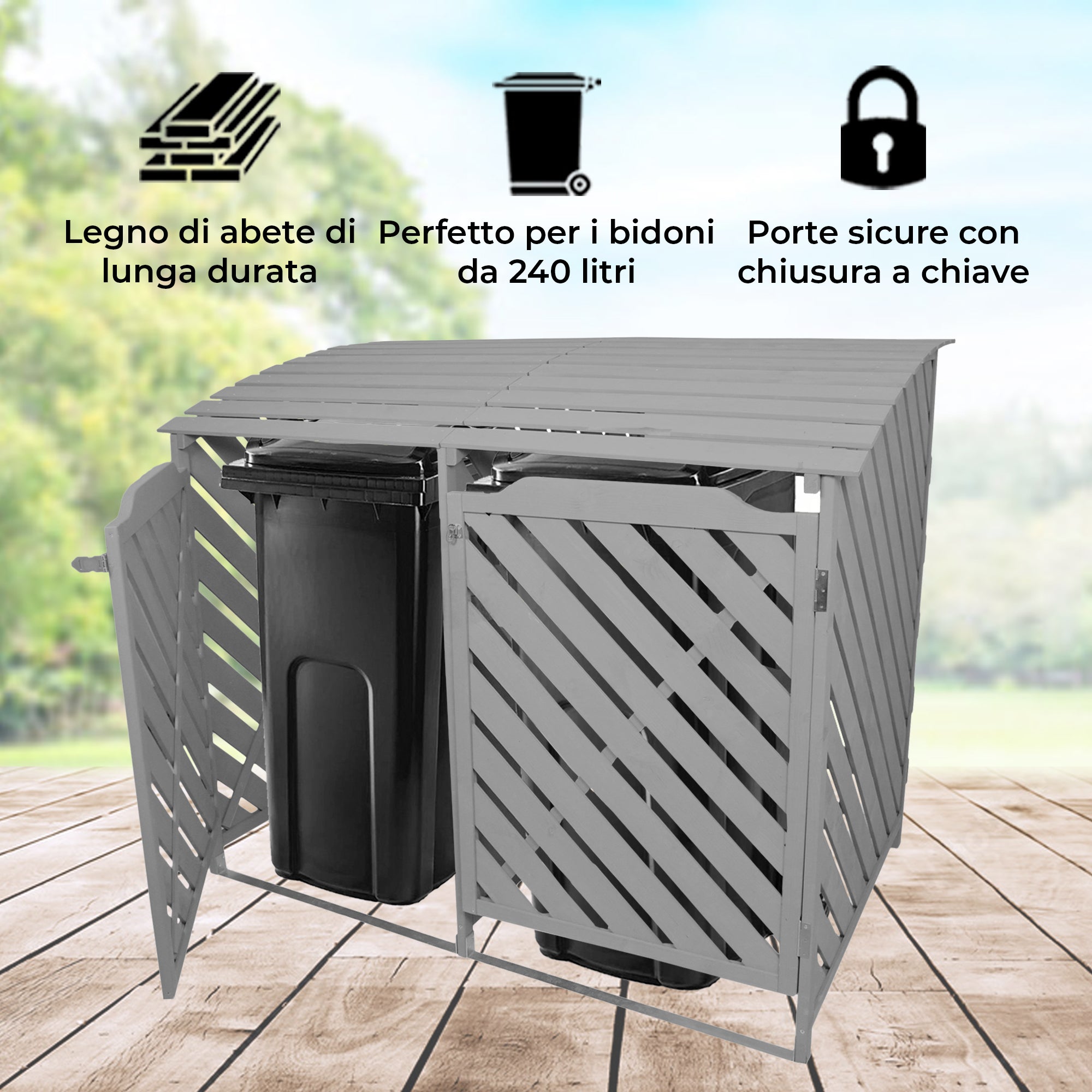 Q-Rax Doppio Copribidoni 240L Grigio Lavato Legno