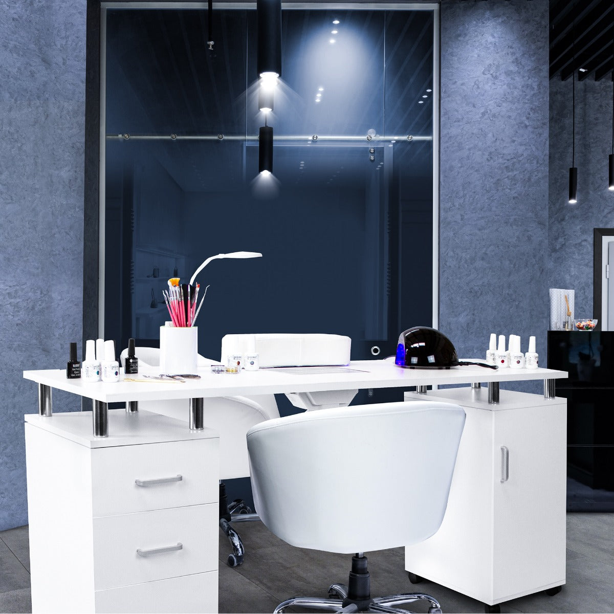 Q-Rax Tavolo Manicure Professionale bianco 120cm aspiratore