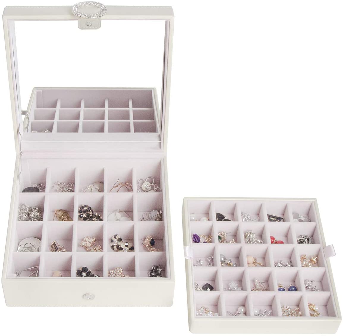 Jackcube Design Scatola Porta Orecchini Beige 50 Scomparti Specchio