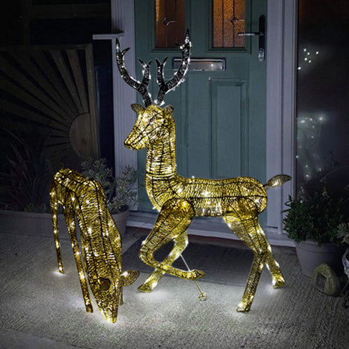 Q-Rax Renne Natalizie Luminose Oro decorazione LED bianco