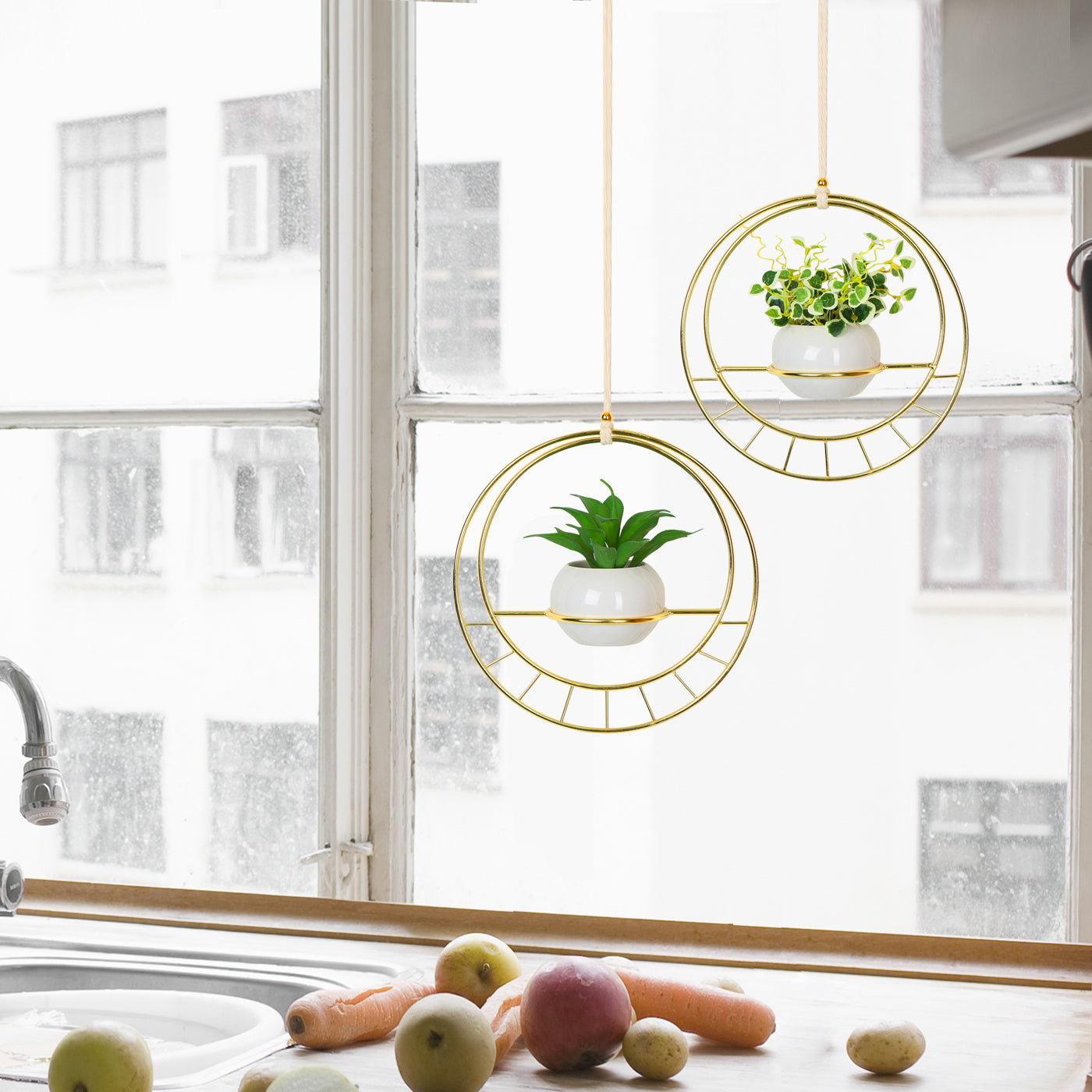 Jackcube Design Plant Set 2 Portavasi Sospesi Oro in Ceramica con Corda
