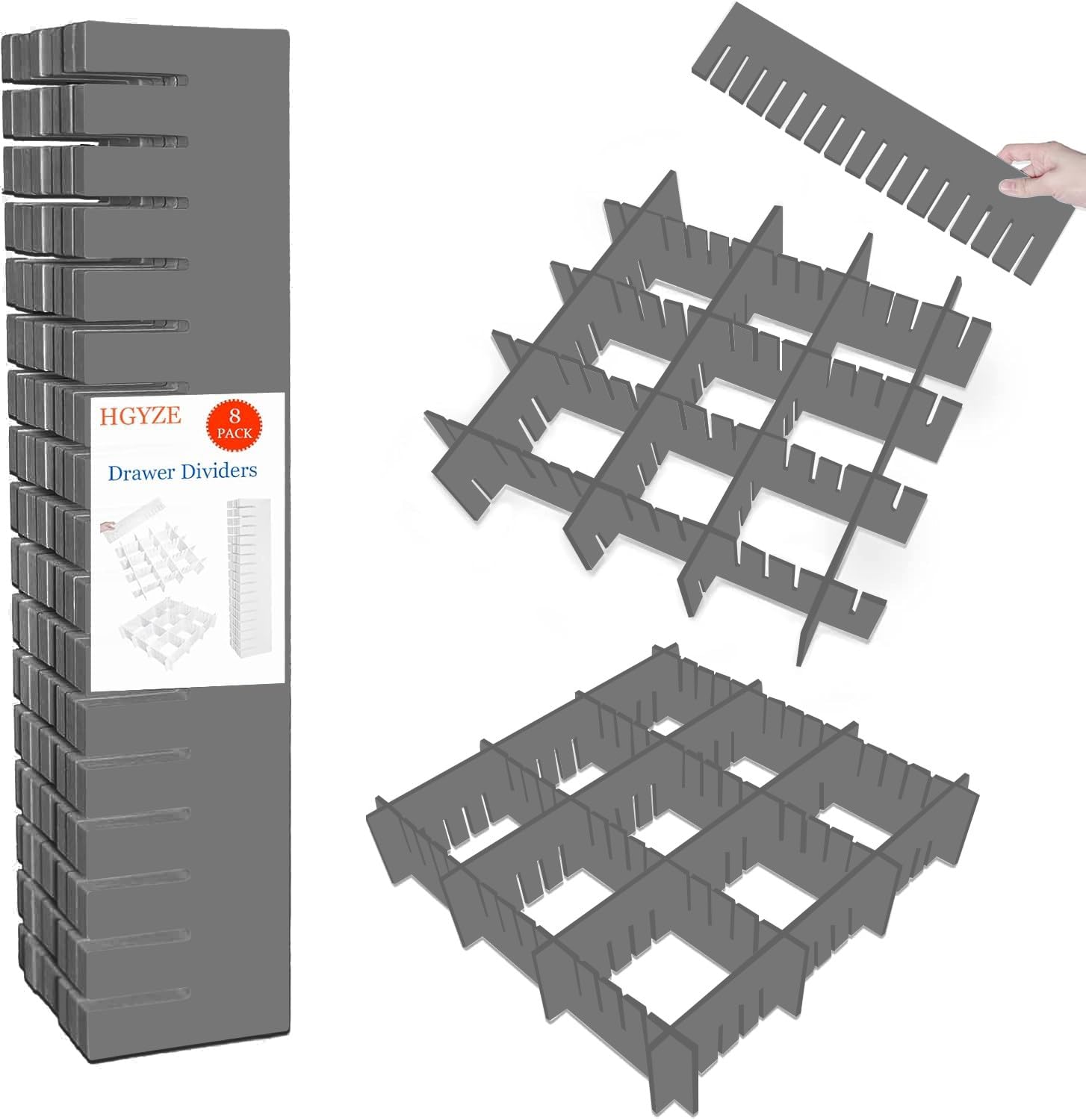 HGYZE Divisori per Cassetti Regolabili organizer 42x9 cm bianco 8 pz