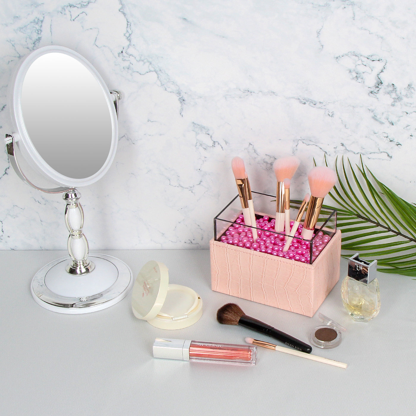 Jackcube Design Porta Pennelli Trucco Rosa con Perle Pelle Sintetica