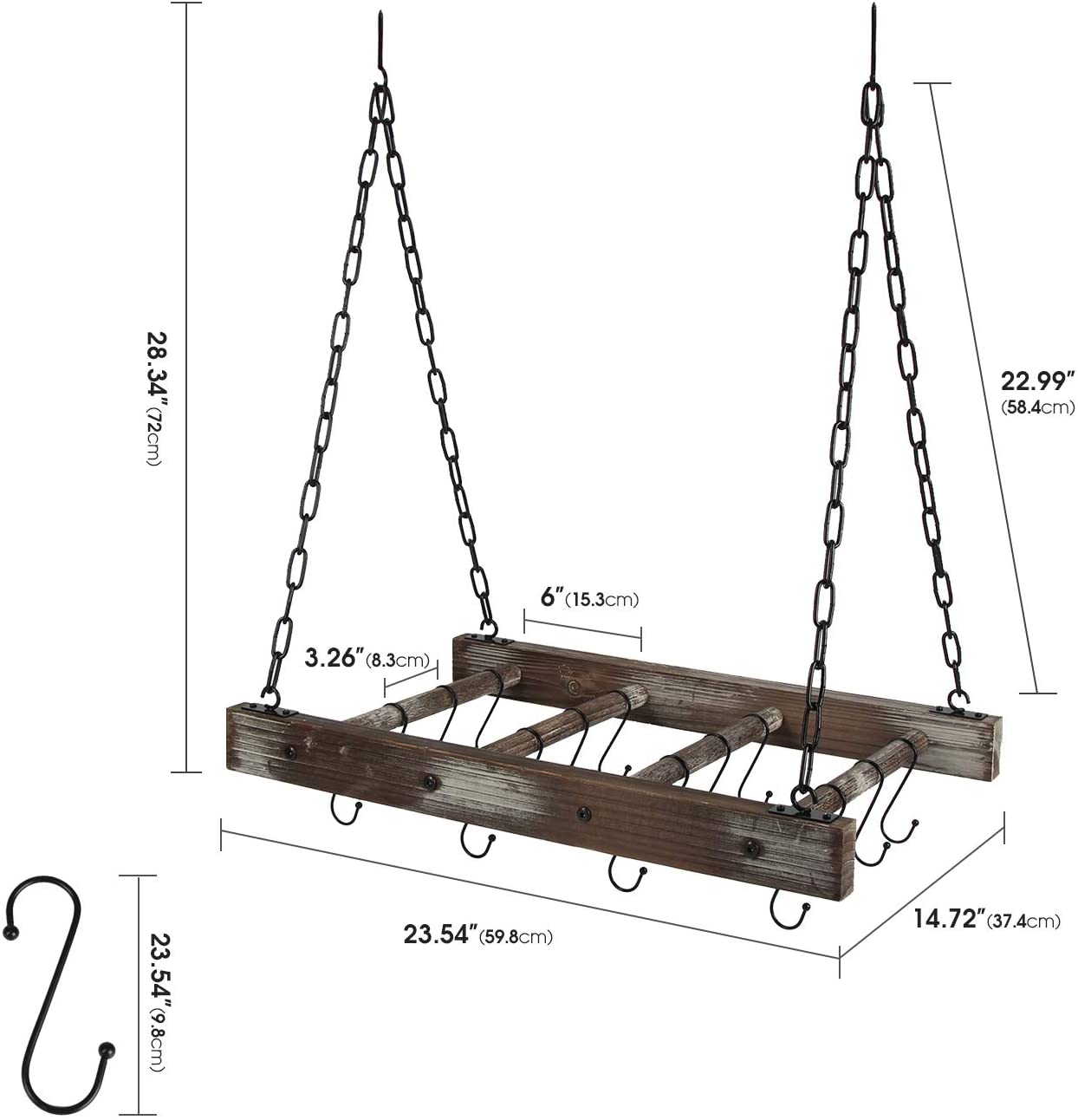 Jackcube Design Kitchen appendipentole da soffitto legno 16 ganci