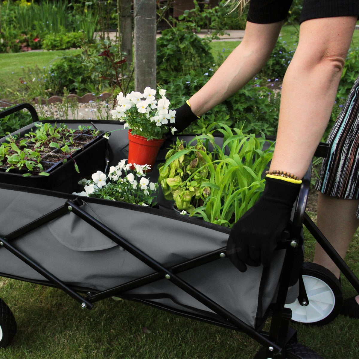 Q-Rax Carrello Giardinaggio Pieghevole Grigio 70 kg