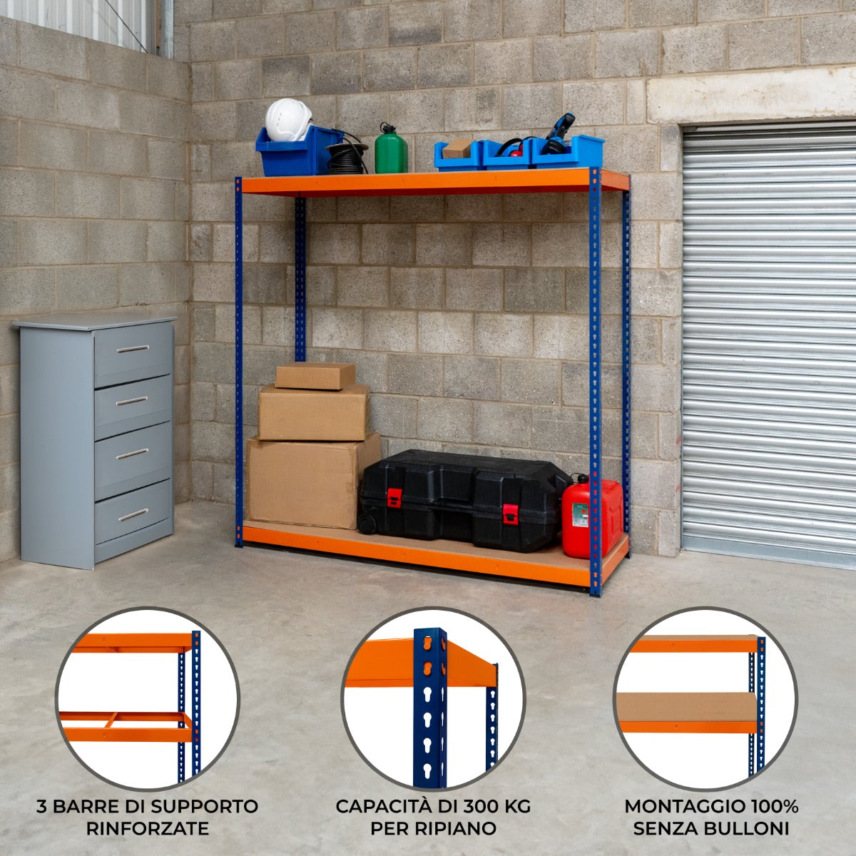 Q-Rax S-Rax Scaffale Garage 2 Ripiani 180x180x60 cm 300 kg