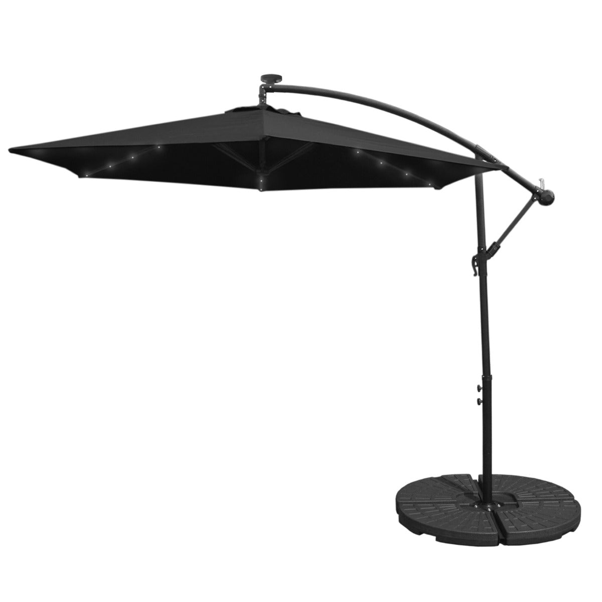 Q-Rax Ombrellone Decentrato 3m LED con Base Tonda Nero