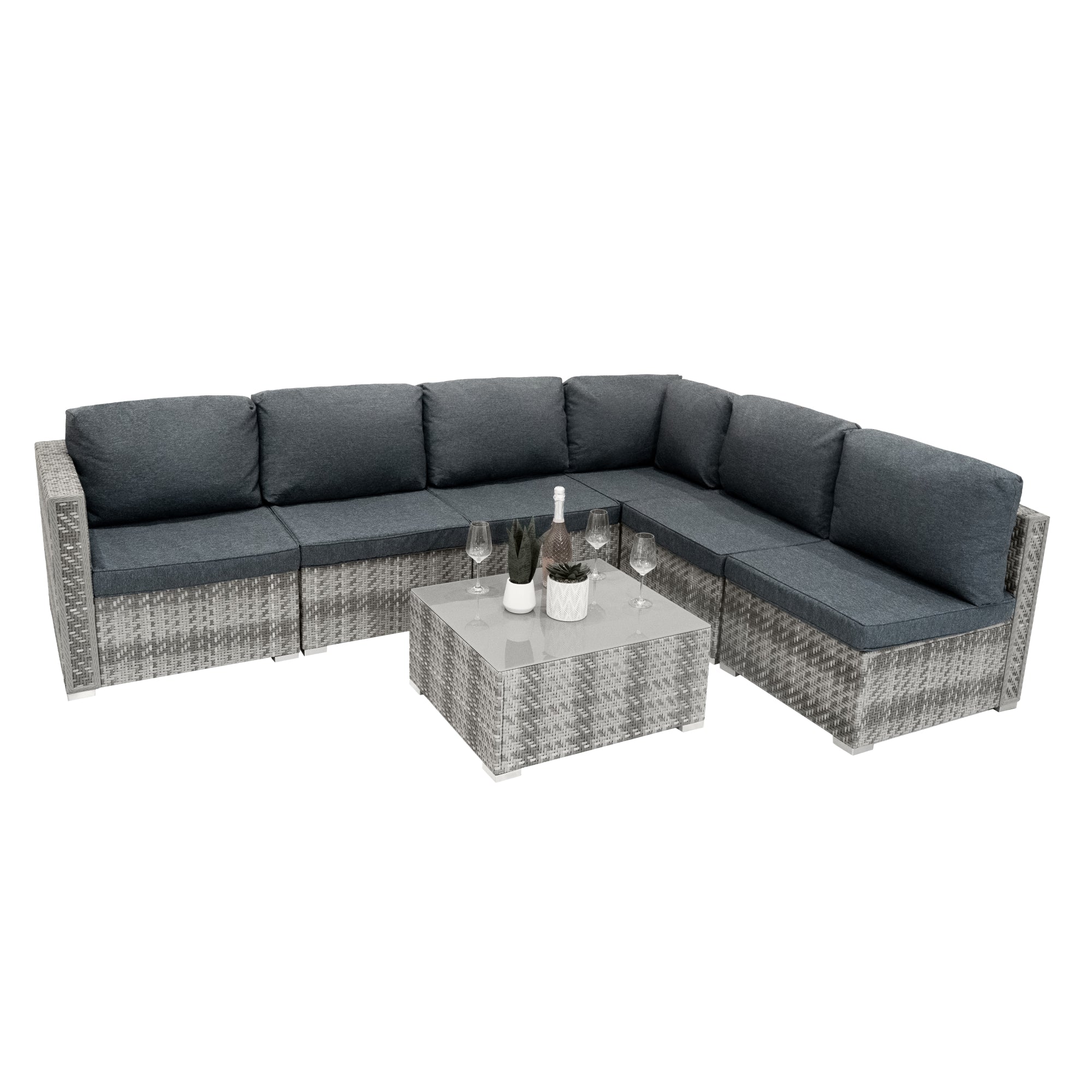 Q-Rax Mobili da Esterno Set Rattan Grigio 7 Pezzi con Tavolo