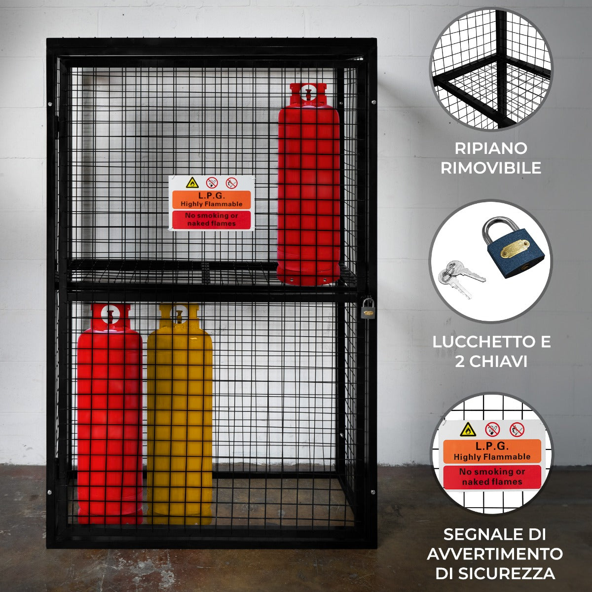 Q-Rax Gabbia Rete Bombole Gas 184x116x57 cm Zincata