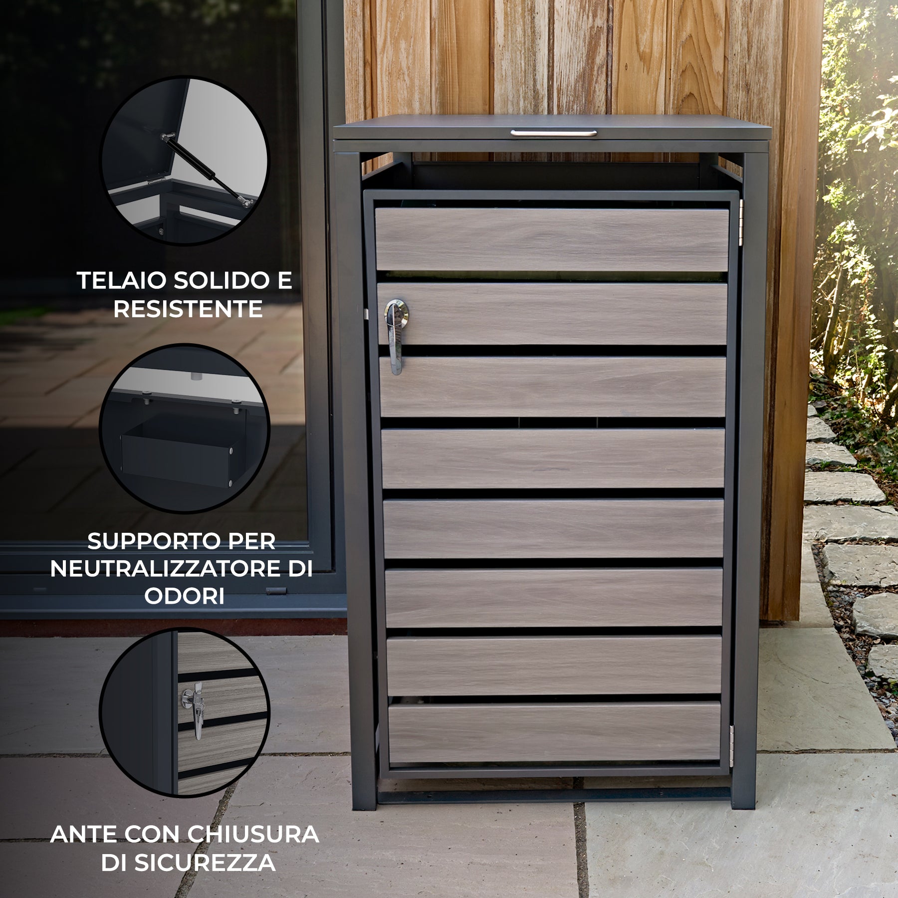 Q-Rax Deposito Copertura Bidone Singola 240L Antracite